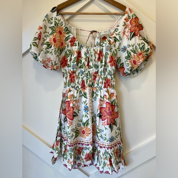 Farm Rio Off-White Bloom Garden Euroflax Premium Linen Mini Dress NWT Size XS - Picture 9 of 16